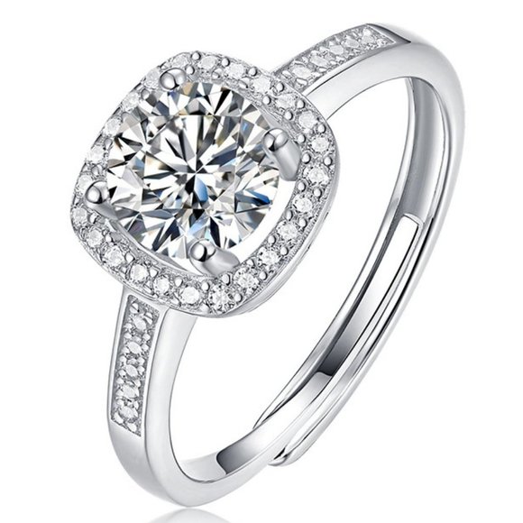 Jewelry - Certified 1ct. t.w. Moissanite Diamond Halo Engagement Ring NEW C